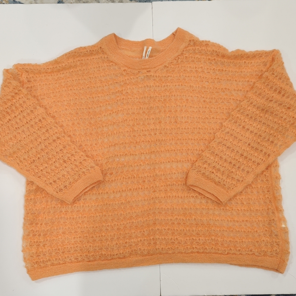 Anthropologie Cozy Wool Orange Loose Knit Crewneck Sweater Sheer W Size Large